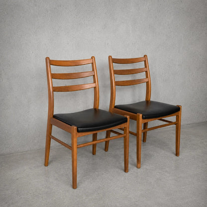 Mid Century Teak & Beech Ladder Back Dining Chairs – Pair