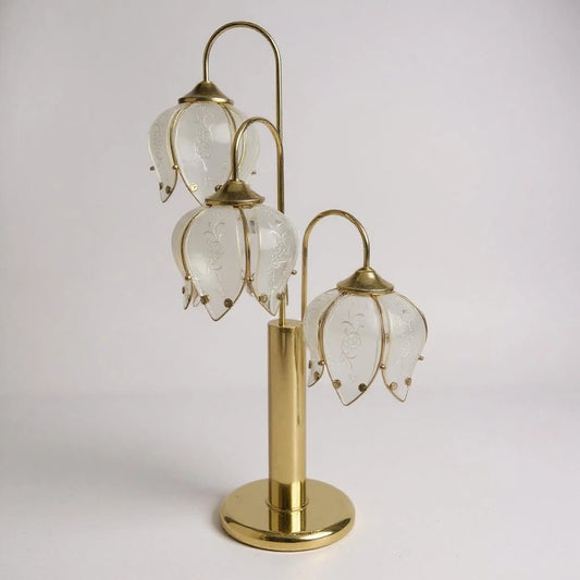 Vintage Hollywood Regency Brass Lotus Flower Table Lamp
