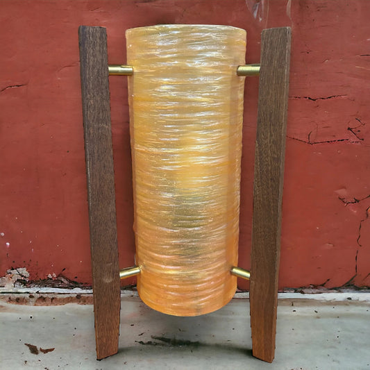 Mid Century Orange Fibreglass & Teak Rocket Table Lamp