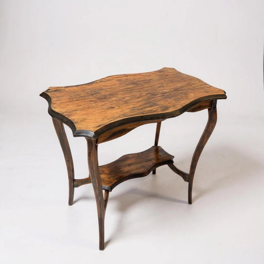 Antique Rustic French Side Table – Scalloped Edge & Cabriole Legs