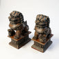 Vintage 1980s Pair of Burgundy Resin Chinese Foo Dog Statues