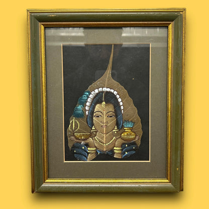 Vintage Indian Art Leaf Painting Frame