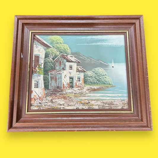 Vintage 1970s Mediterranean Nature Scene Art Painting