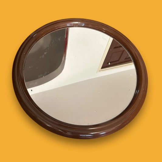Mid Century Chocolate Brown Round Mirror