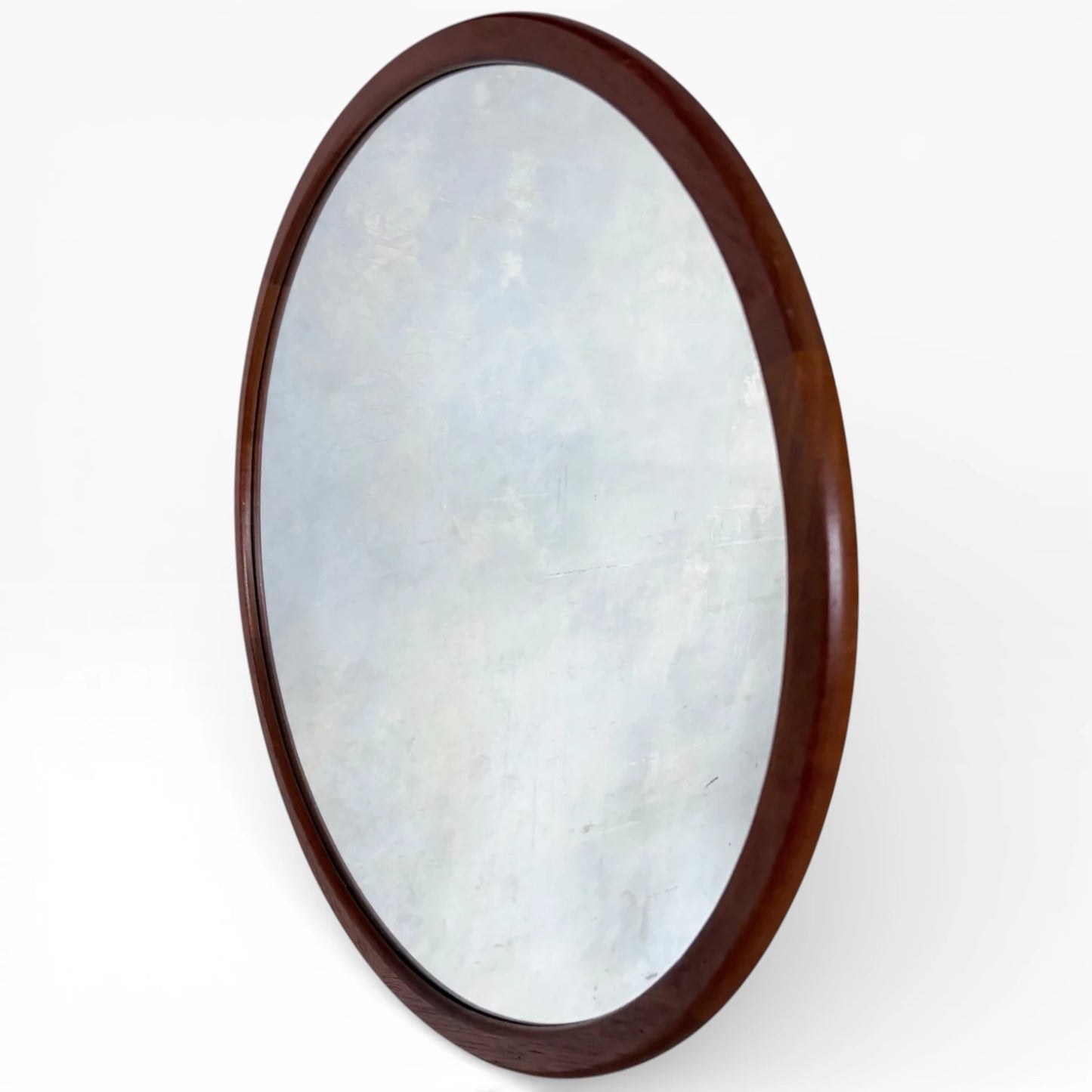 Mid Century Teak Mirror - Danish Round Wall Mirror with Solid Frame, Vintage