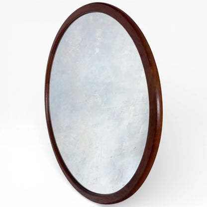 Mid Century Teak Mirror - Danish Round Wall Mirror with Solid Frame, Vintage