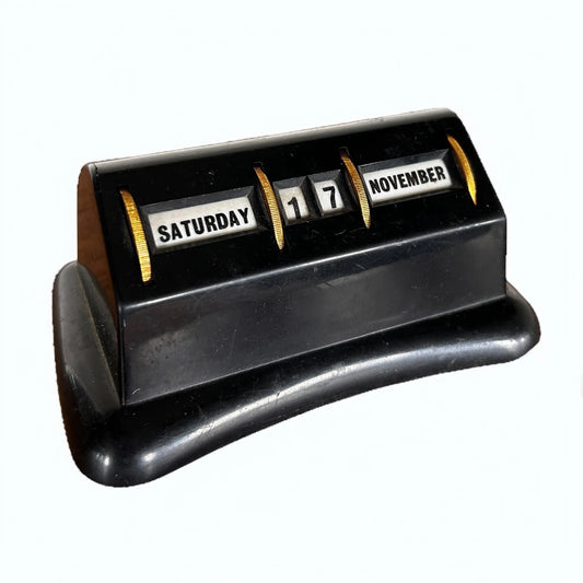 Mid Century Modern Black and Gold Perpetual Desk Calendar