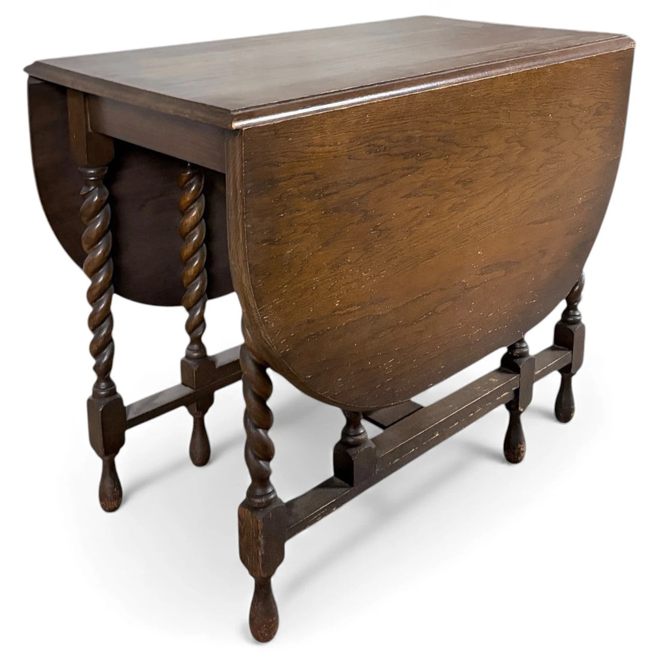 Oak Drop Leaf Table – Vintage Dining Table with Barley Twist Legs & Folding Design