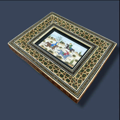 Mid Century Persian Khatam Mosaic Watercolour Painting
