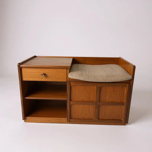 Mid Century Modern Teak and Fabric Nathan Telephone Table