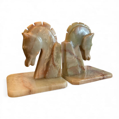 Onyx Horse Bookends – Vintage Marble Stone Sculptures, 1970s