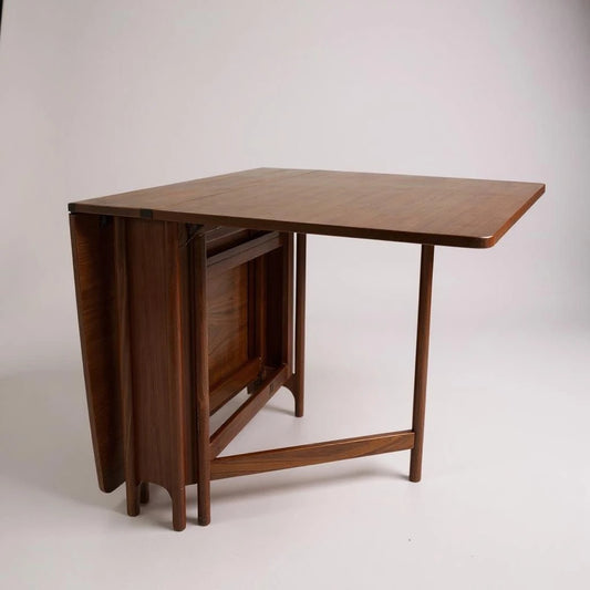 Mid Century Modern Teak Wood Extendable Drop Leaf Dining Table