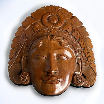 Mid Century Bali Teak Wood Woman Face Sculpture