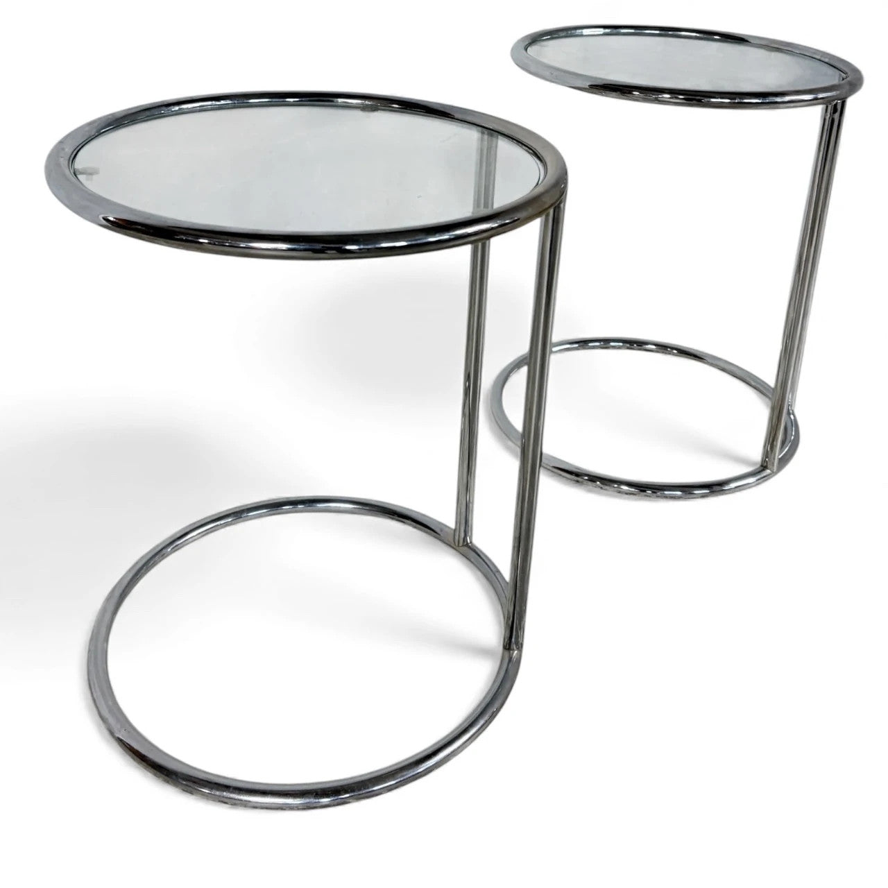 Italian Chrome Bedside Tables – Mid-Century Modern Glass Top Side Tables