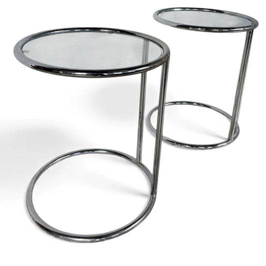 Italian Chrome Bedside Tables – Mid-Century Modern Glass Top Side Tables