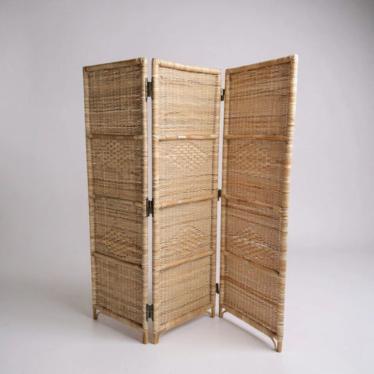 Vintage Bamboo Room Divider | Rattan Folding Screen | Mid Century Boho Partition