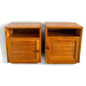 Mid Century Modern Pair of Teak Wood Slatted Bedside Cabinets