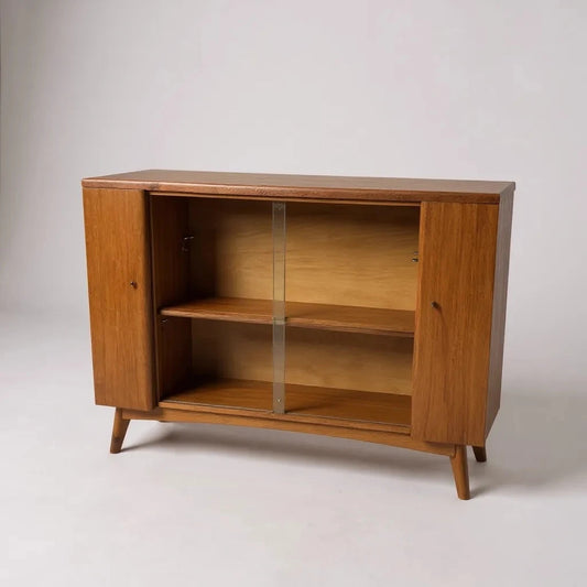 Mid-Century Nathan Teak Drinks Cabinet with Glass Sliding Doors