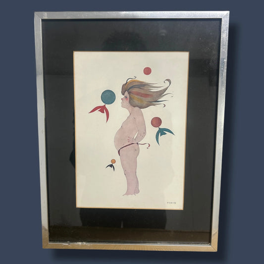 Vintage 1970s Japanese Surrealism Original Artwork Framed