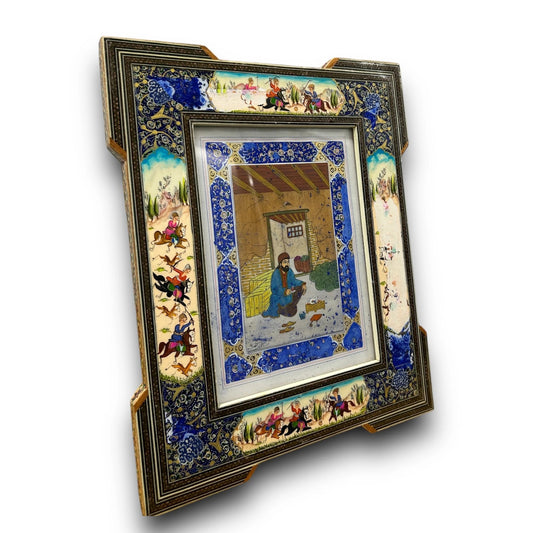 Vintage 1950s Persian Mosaic Watercolour Painting