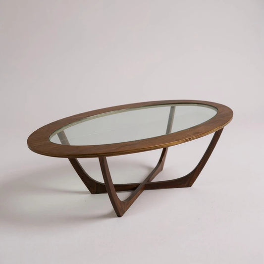 Mid Century Modern Teak Wood and Glass Oval Coffee Table