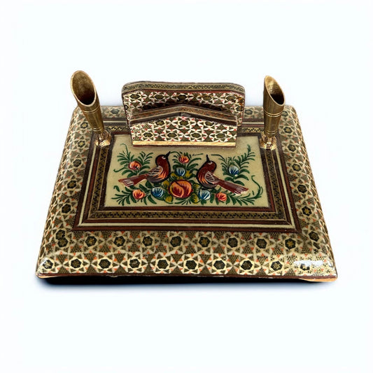 Mid Century Modern Persian Khatam Mosaic Desktop Letter Holder