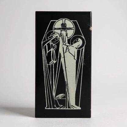 Mid Century Modern Religious Enamel Plaque | Abstract Crucifixion Scene