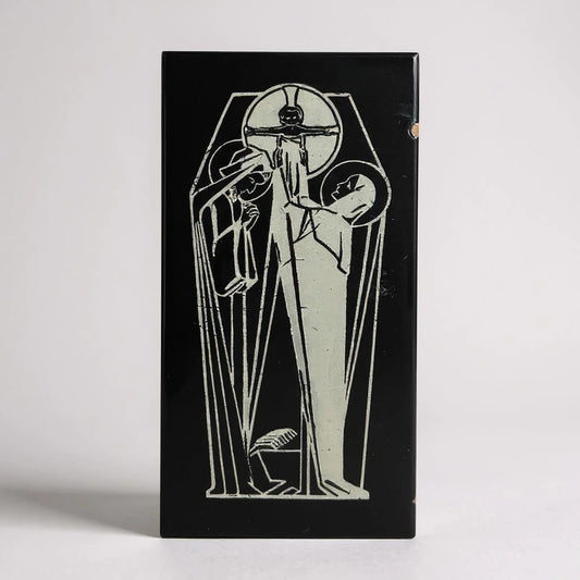 Mid Century Modern Religious Enamel Plaque | Abstract Crucifixion Scene
