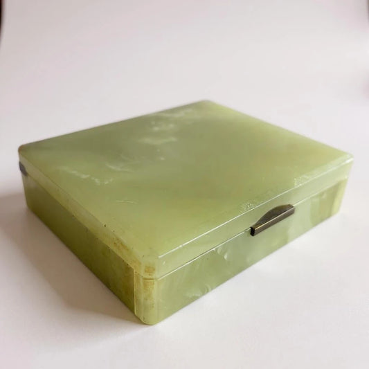 Mid Century Modern Green Onyx Marble and Brass Jewellery Box