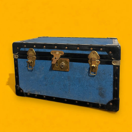Vintage 1960s Blue and Black Steamer Trunk Chest
