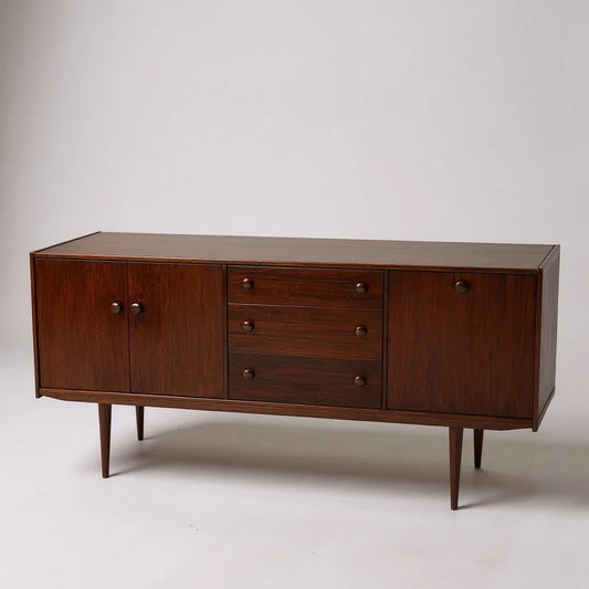 Mid Century Rosewood Effect Sideboard, Retro Credenza with Drawers and Cupboards