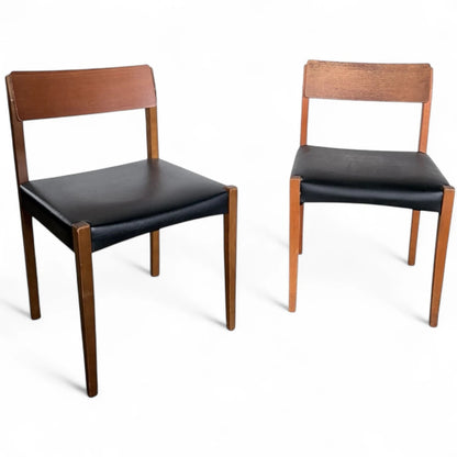 Set of Two Teak Dining Chairs | Mid-Century Modern | Black Vinyl Seats