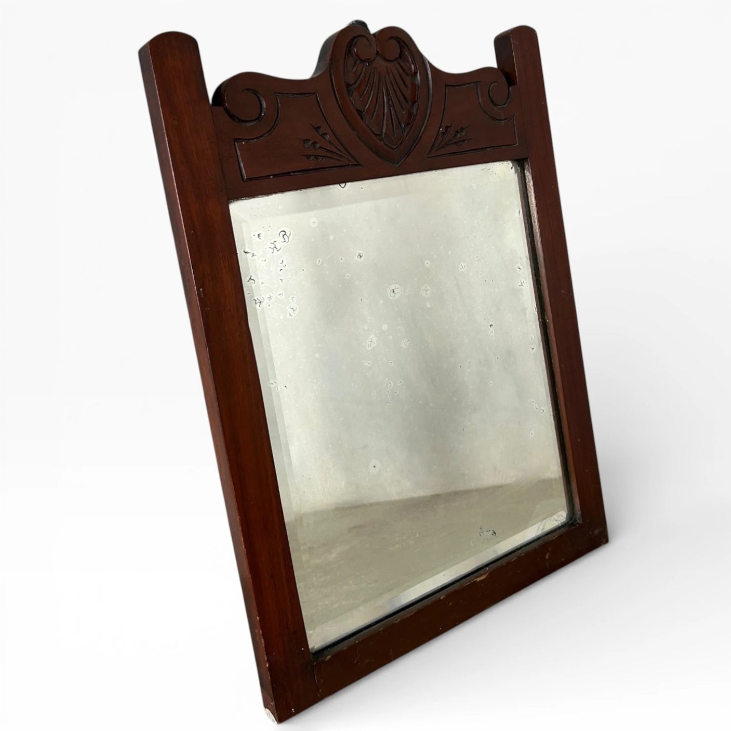 Antique French Wall Mirror - Carved Dark Oak Frame | Vintage Decorative Glass