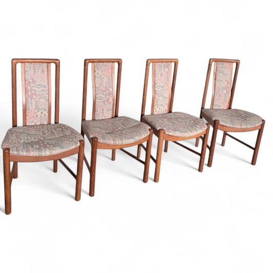Set of Four Skovby Danish Dining Chairs | Solid Teak Frames with Original Paisley