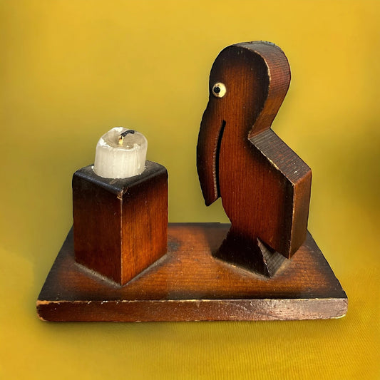 Mid Century Wood Pelican Candle Holder