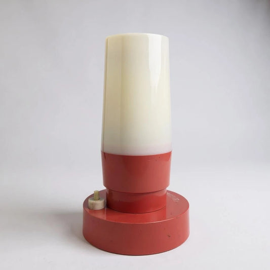 Mid Century Modern Space Age Pink and White Battery Powered Button Table Lamp