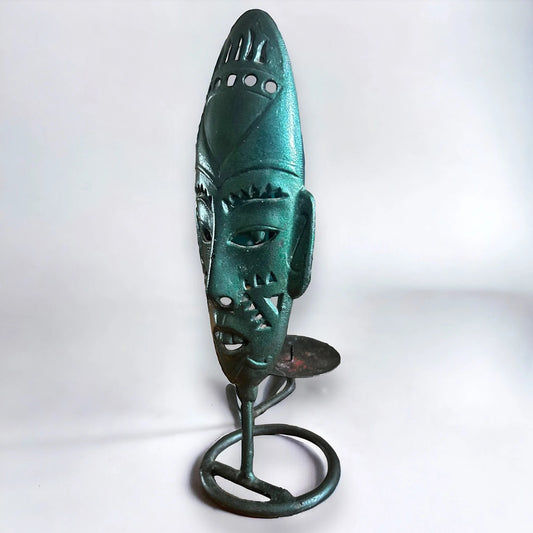 Vintage 1970s Tribal Mask Candlestick Holder