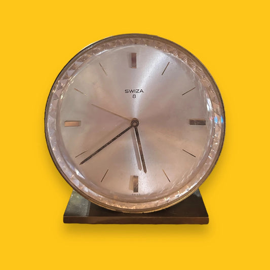 Mid century Swiss round alarm clock