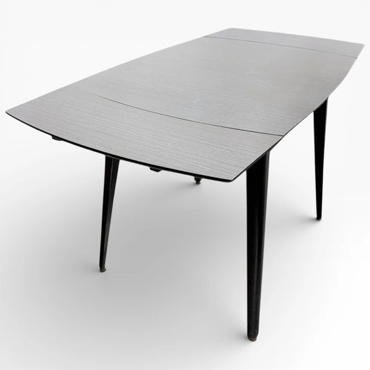 Extendable Dining Table – White Formica Top with Black Legs | Mid-Century Vintage Design
