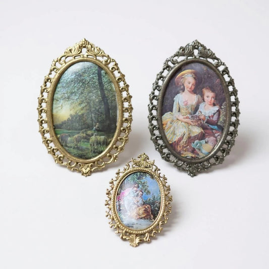 Vintage 1970s Victorian Silk Art Trio in Rococo Gilt Frames | Set of 3 Ornate Silk Textiles