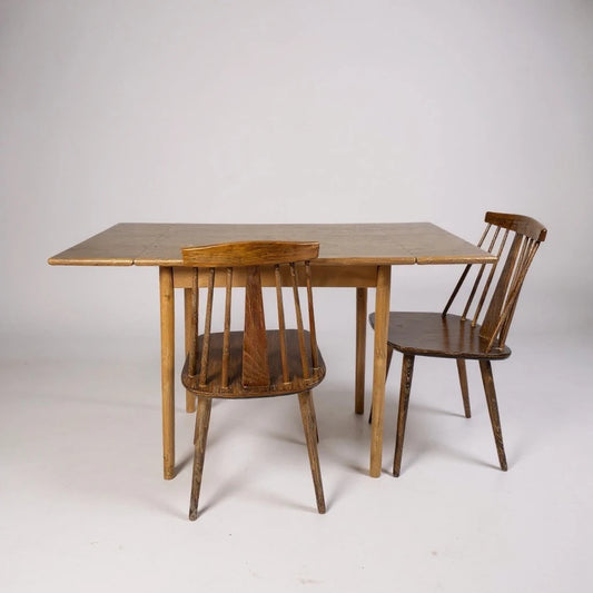 Vintage Blonde Drop-Leaf Dining Table with Stickback Chairs – Space Saving Kitchen Set
