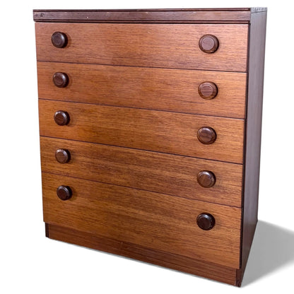 Mid Century Chest | Legate Teak Chest Drawers With Sculpted Circular Handles