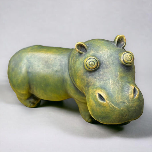 Vintage 1980s Green Hippo Statue