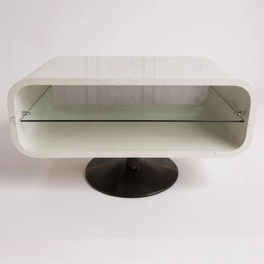 Mid Century Modern Space Age White and Chrome Console Unit Coffee Table