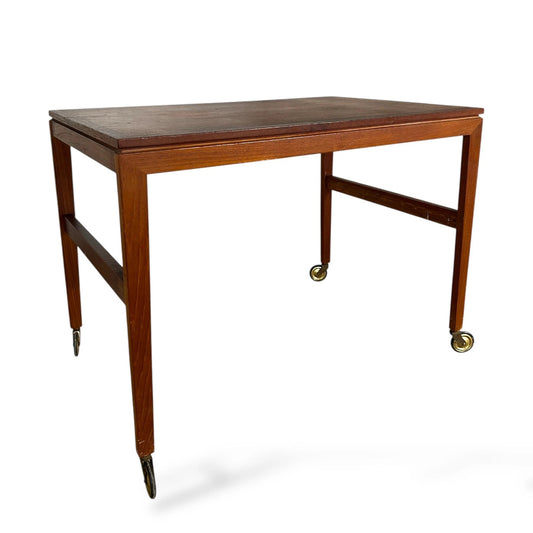 Vintage Danish Teak Drinks Trolley on Brass Castors – Mid Century Bar Cart