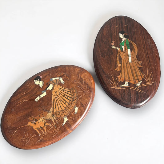 Mid Century Indian Wood Marquetry Inlay Frames