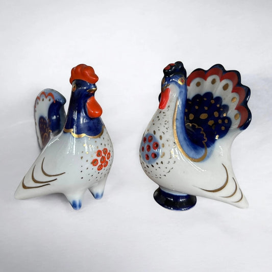 Mid Century Russian Soviet Salt & Pepper Shakers BY Lomonosov Porcelain Turkey and Rooster