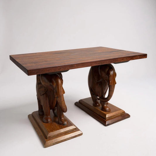 Vintage Hand-Carved Elephant Console Table – Solid Wood Statement Table with Sculptural Base