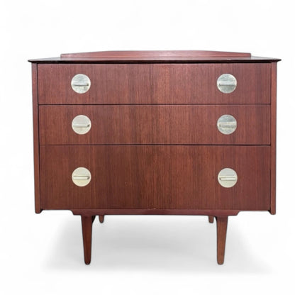 Mid-Century Chest of Drawers | Teak Veneer with Brass Handles | Danish Style