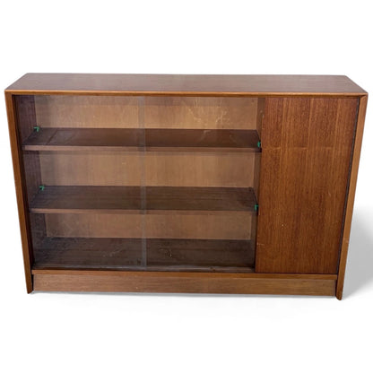 Teak Bookcase With Sliding Glass Doors – Mid Century Adjustable Shelving Cabinet
